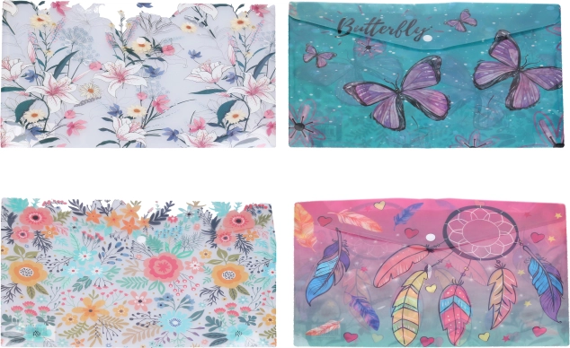 Chemise porte-documents en plastique avec bouton-pression 35 × 25 cm – motifs assortis