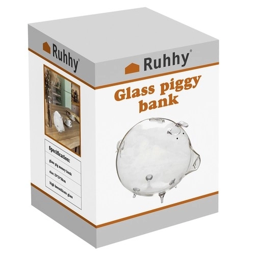 Tirelire en verre transparent en forme de cochon Ruhhy