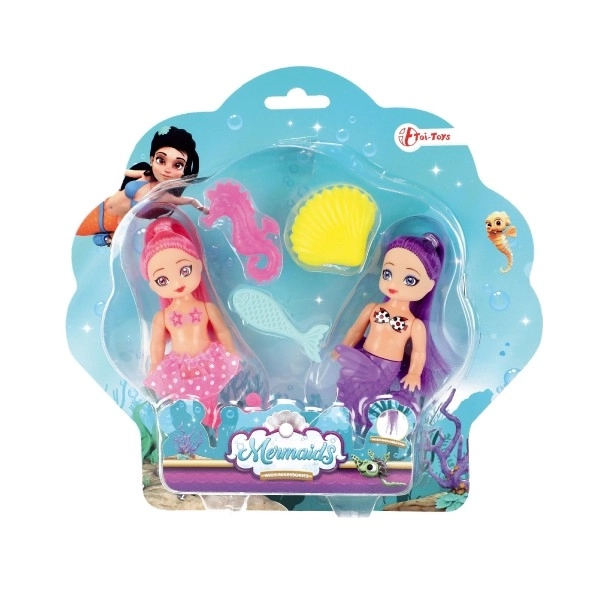 Poupée sirène 2pcs 10cm plastique avec accessoires sur carte