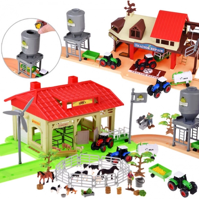 Mega grande ferme avec tracteurs et animaux