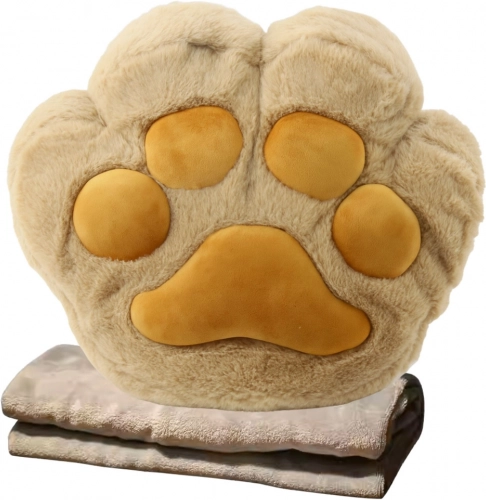 Coussin en peluche avec poche pour les mains et couverture, beige 40 cm