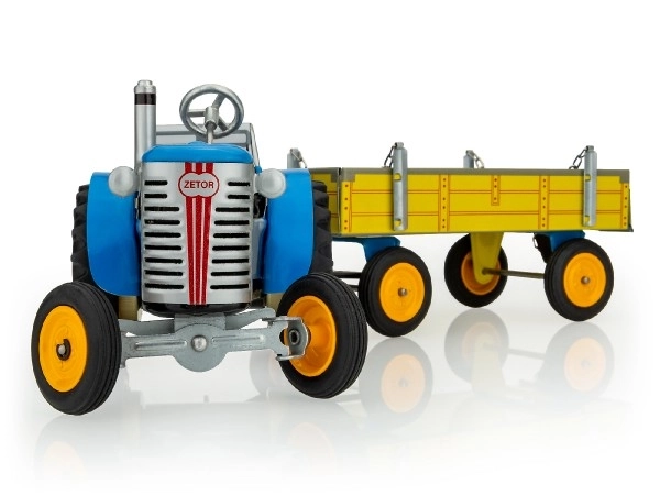 Tracteur Zetor avec remorque bleu à clé en métal 28cm Kovap en boîte