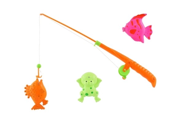 Jeu de pêche/magnétique en plastique 3pcs+canne à pêche en plastique 34cm mix de couleurs sur carte