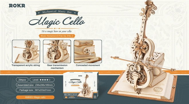 Casse-tête mécanique en bois RoboTime Violoncelle Magique (moteur électrique)