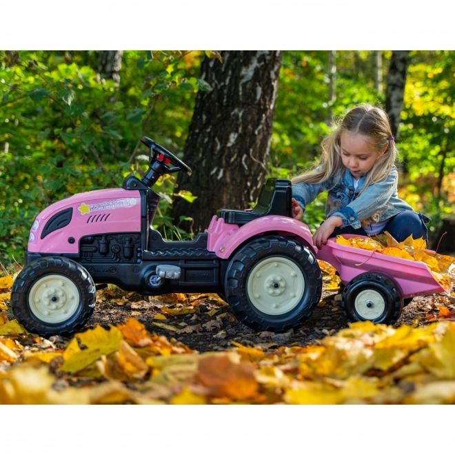 Tracteur à pédales County Star avec remorque rose