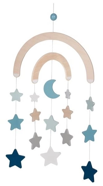 Mobile suspendu en bois pour lit bébé - étoiles bleues