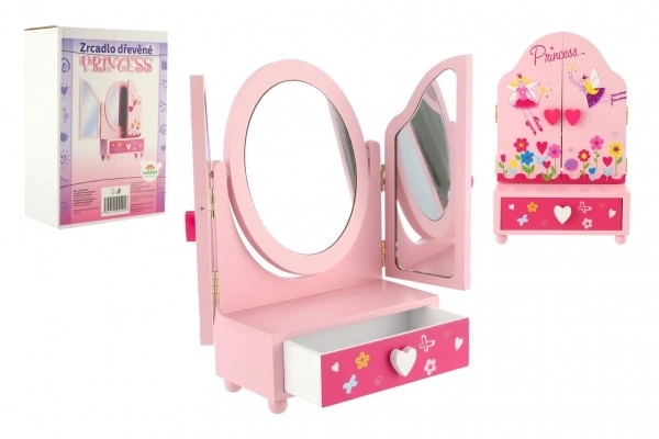 Coffret à bijoux avec miroir Princess à 3 tiroirs bois 16x25x8cm en boîte