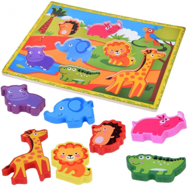 Puzzle en bois safari animaux 7 pièces formes assorties ZA5256