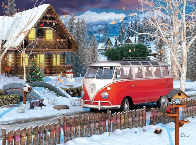 Puzzle EUROGRAPHICS en boîte métallique bus de Noël Volkswagen 550 pièces
