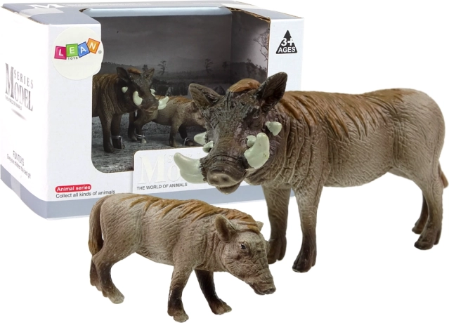 Set de 2 figurines — phacochère avec son petit, série Animaux du monde