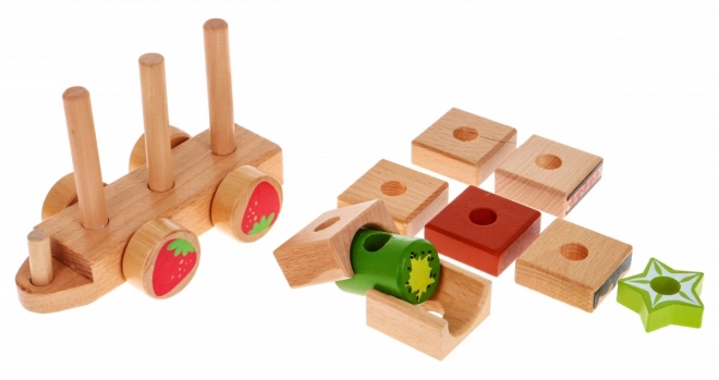 Locomotive en bois avec trois wagons pour enfants 3+ Jouet sensoriel + 27 blocs