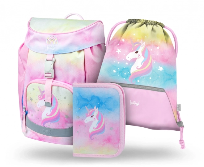 ENSEMBLE BAAGL 3 Airy Rainbow Unicorn : cartable, trousse, sac