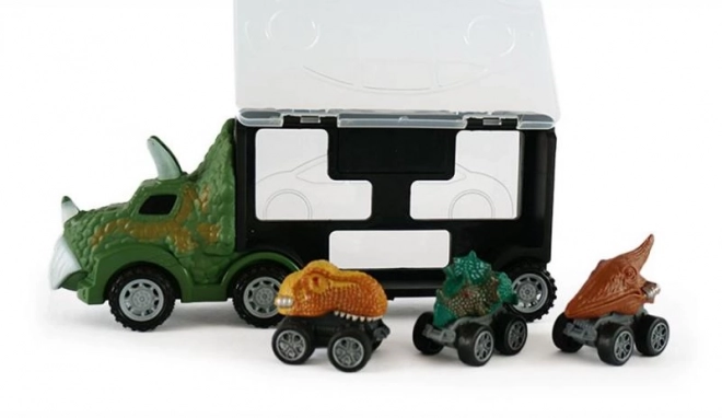 Camion dinosaure avec 3 petites voitures