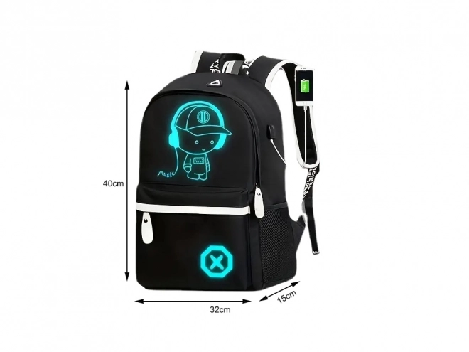 Cartable scolaire avec motif musical et USB