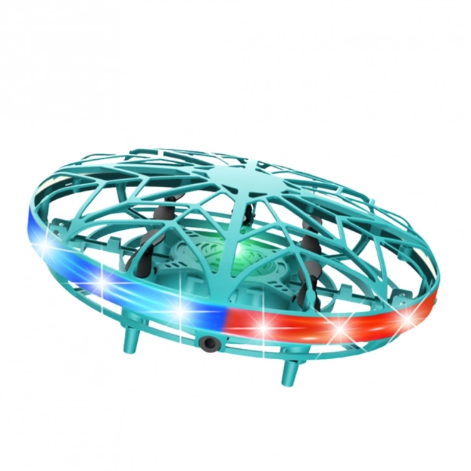 Drone UFO contrôlé à la main avec lumières LED turquoise