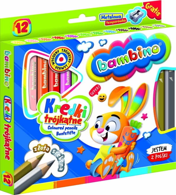 Crayons triangulaires avec taille-crayon Bambino - 12 pièces