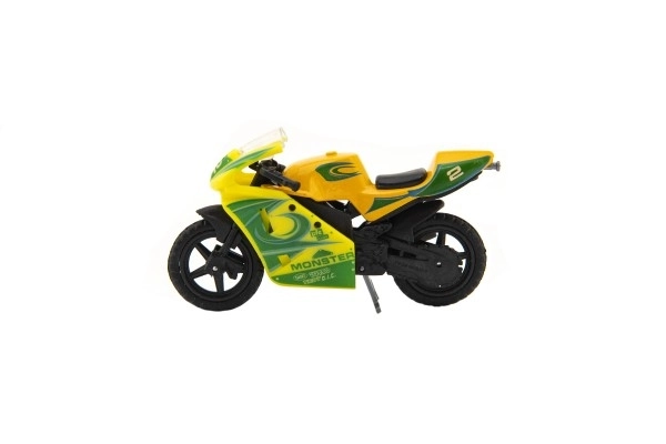 Moto de course métal/plastique 8cm à roue libre assorties sur carte