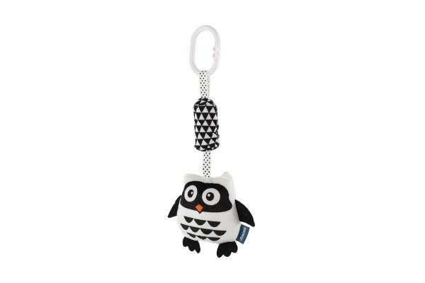 Hochet/pendentif animal en peluche pour berceau/landau 30 cm noir et blanc