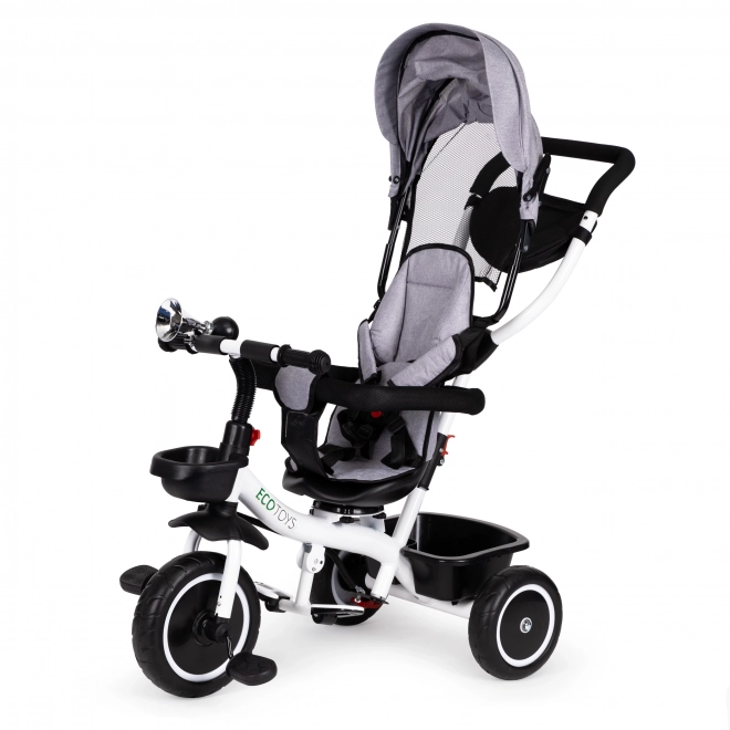 ECOTOYS Tricycle avec pare-soleil et barre de poussée - gris