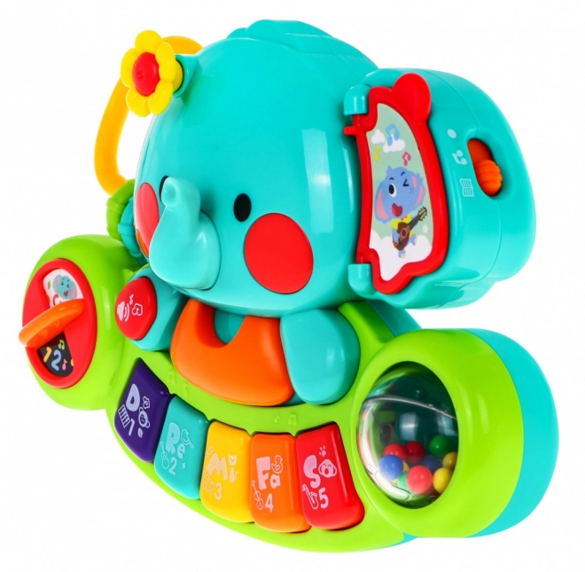 Éléphant interactif avec mini piano pour enfants 6m+ Jouet musical et hochet