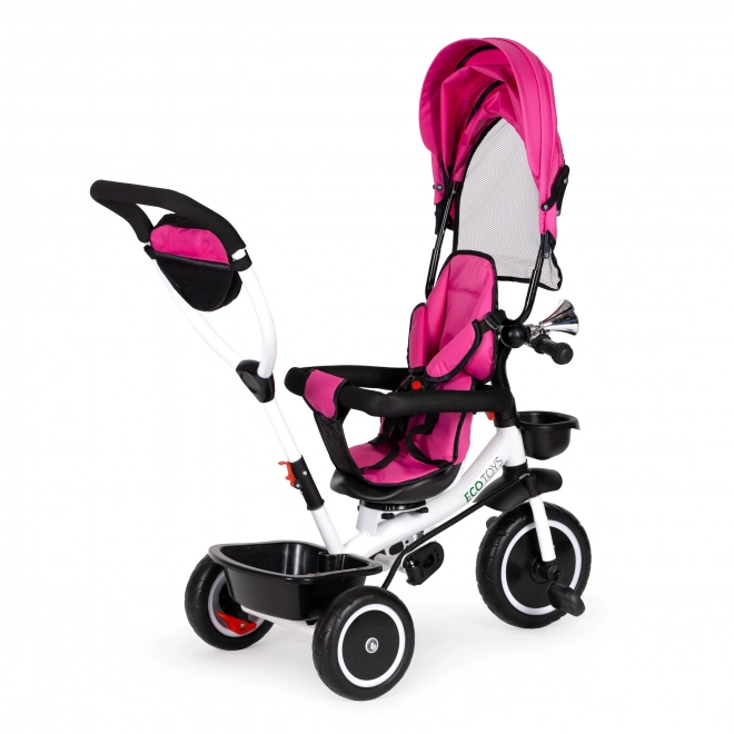 Tricycle ECOTOYS avec toit ouvrant et barre de poussée - rose