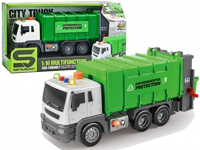 Camion Poubelle, Friction Drive Effets Sonores Vert 1:16 Ségrégation