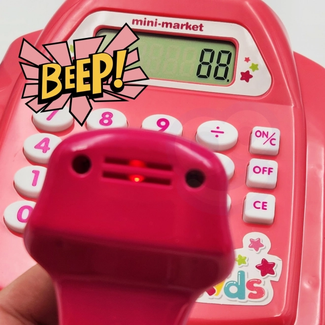 WOOPIE Caisse enregistreuse pour enfants avec étagère et accessoires rose