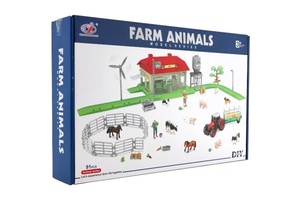 Ensemble de ferme à la maison avec des animaux et un tracteur