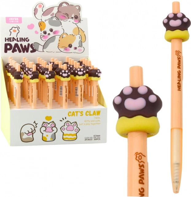 Stylo gel Patte de chat marron, encre bleue, 15 cm, 0,5 mm