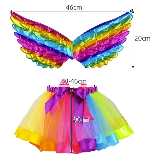 Costume de Licorne avec jupe arc-en-ciel et ailes