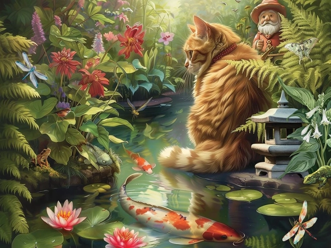 Puzzle Chat et carpe Koï 275 pièces XL
