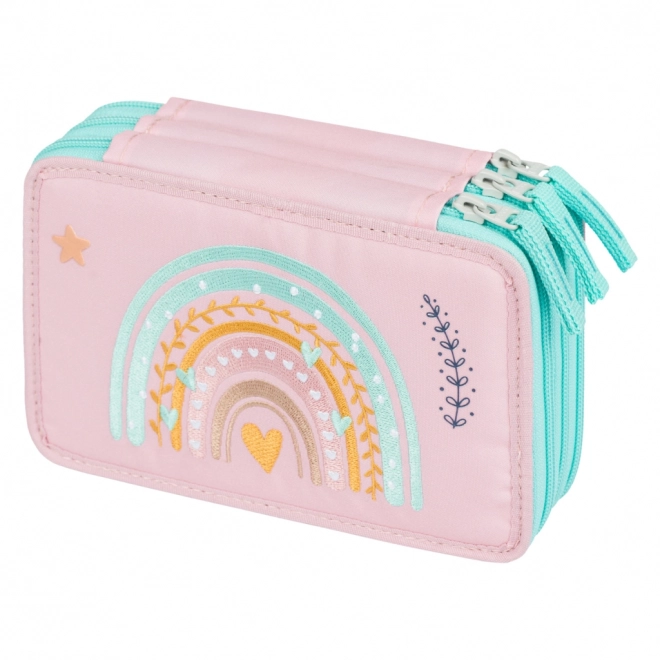 BAAGL Trousse d'école à trois étages Arc-en-ciel rose