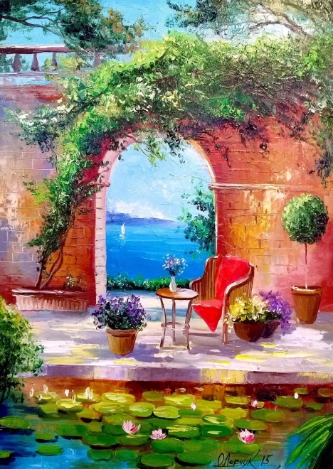 Puzzle Vue sur la mer à travers l'arche 1000 pièces