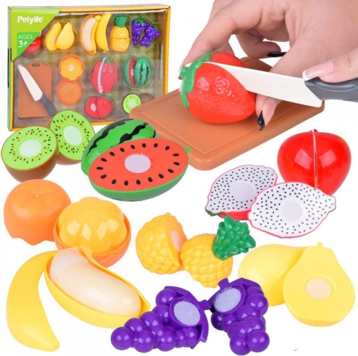Fruits en plastique à découper avec planche et couteau - set de cuisine