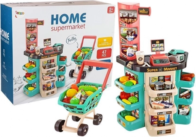Set de supermarché pour enfants avec panier, caisse, balance et scanner (47 pièces)