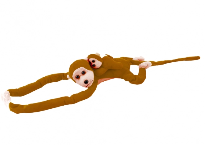 Singe en peluche avec bébé brun foncé 70 cm