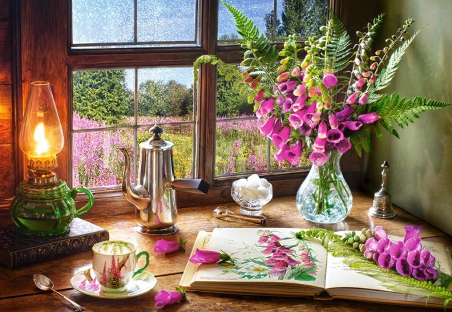 Puzzle 1000 pièces - Nature morte avec bisous de lion violets