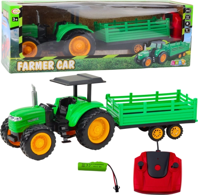 Tracteur agricole vert télécommandé avec remorque