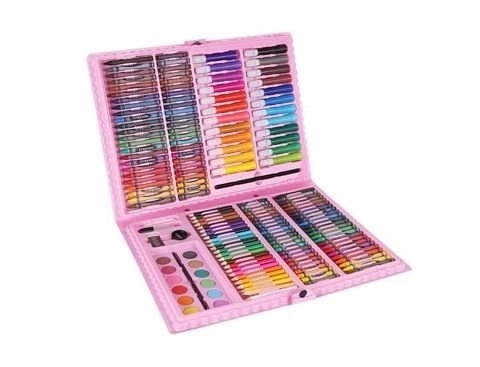 Grand ensemble de peinture dans une valise rose