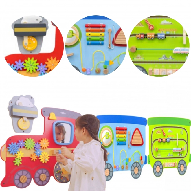 Jeu mural en bois avec train