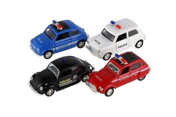 Voiture de police rétro 11cm en métal/plastique à rétrofriction sur batterie avec lumière 4 types
