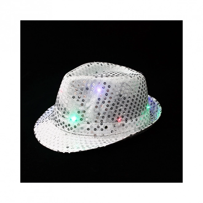 Chapeau disco argenté avec lumière LED pour adultes