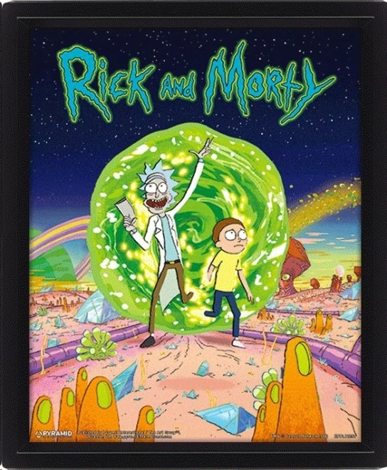 Tableau 3D encadré Rick and Morty Portal