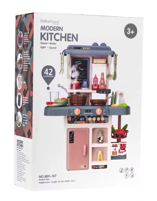 Cuisine moderne pour enfants avec eau courante et 42 accessoires