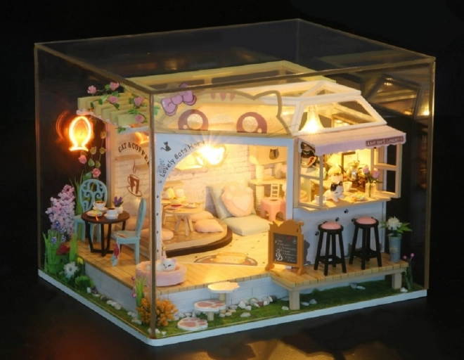 Maquette miniature du café à chats avec jardin