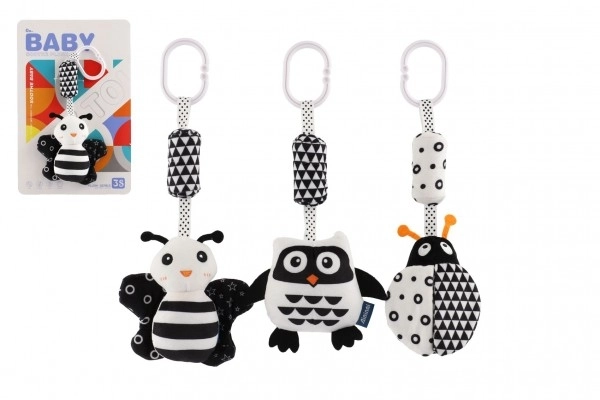 Hochet/pendentif animal en peluche pour berceau/landau 30 cm noir et blanc
