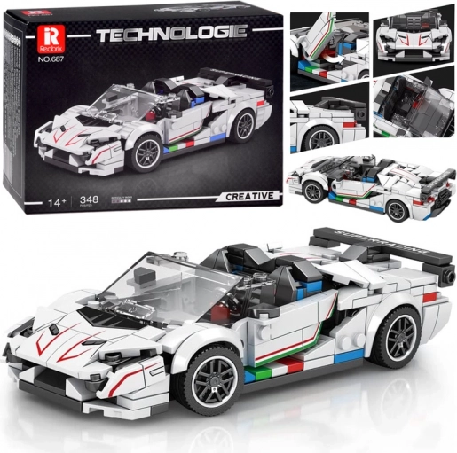 Jeu de construction technique – cabriolet supersport blanc avec aileron, 348 pièces