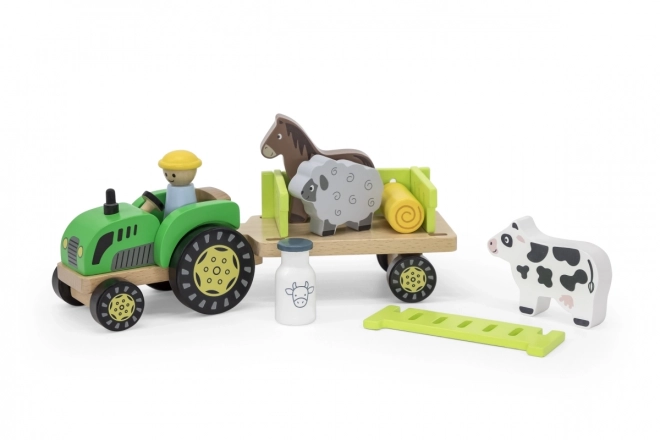 Tracteur en bois avec petits animaux