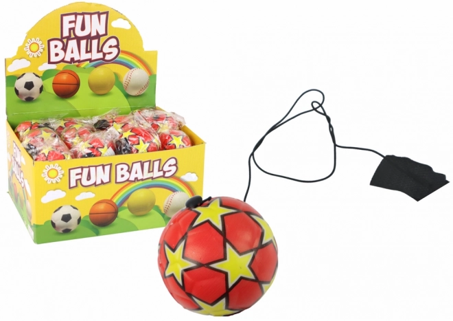 Ballon de football en PU avec élastique yo-yo, 6 cm, rouge avec étoiles