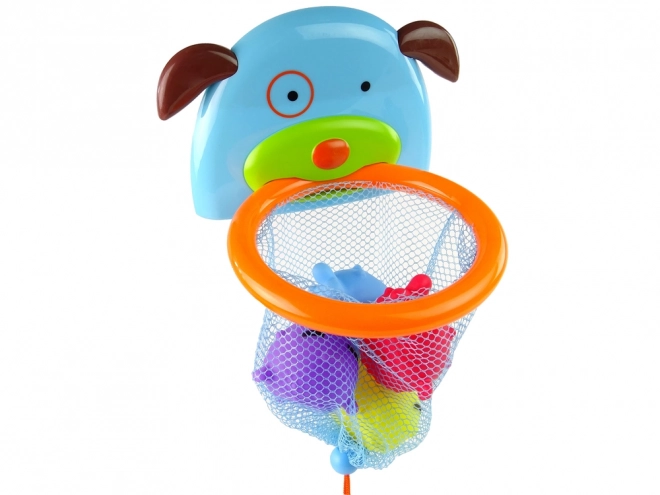 Jouet de bain mini basketball avec chien et poissons en caoutchouc